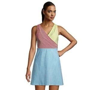 Lands’ End Sz 12 Strip Colorful Modest Swimsuit Dress